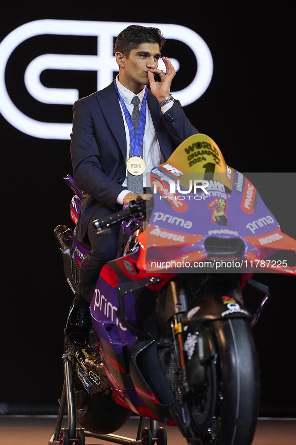 Jorge Martin (89) of Spain and Prima Pramac Racing Ducati during the MotoGP Awards after the race of the Motul Solidarity Grand Prix of Barc...