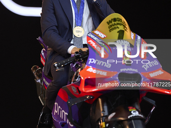 Jorge Martin (89) of Spain and Prima Pramac Racing Ducati during the MotoGP Awards after the race of the Motul Solidarity Grand Prix of Barc...