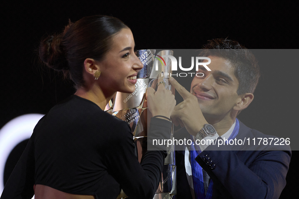 Jorge Martin (89) of Spain and Prima Pramac Racing Ducati during the MotoGP Awards after the race of the Motul Solidarity Grand Prix of Barc...