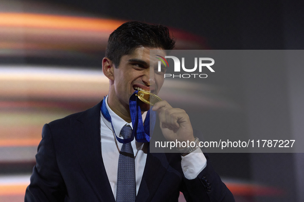 Jorge Martin (89) of Spain and Prima Pramac Racing Ducati during the MotoGP Awards after the race of the Motul Solidarity Grand Prix of Barc...