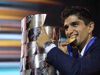 Jorge Martin (89) of Spain and Prima Pramac Racing Ducati during the MotoGP Awards after the race of the Motul Solidarity Grand Prix of Barc...