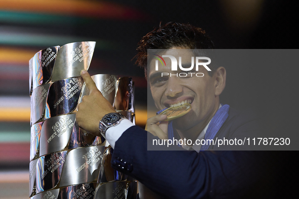 Jorge Martin (89) of Spain and Prima Pramac Racing Ducati during the MotoGP Awards after the race of the Motul Solidarity Grand Prix of Barc...