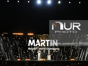 Jorge Martin (89) of Spain and Prima Pramac Racing Ducati during the MotoGP Awards after the race of the Motul Solidarity Grand Prix of Barc...