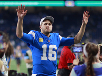 DETROIT,MICHIGAN-November 17: Detroit Lions quarterback Jared Goff (16) walks off the field after an NFL football game between the Jacksonvi...