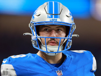 DETROIT,MICHIGAN-NOVEMBER17: Long snapper Hogan Hatten (49) of the Detroit Lions looks on from the sidelines  during a game between the Detr...