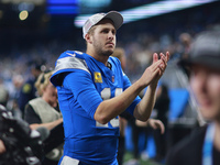 DETROIT,MICHIGAN-November 17: Detroit Lions quarterback Jared Goff (16) walks off the field after an NFL football game between the Jacksonvi...