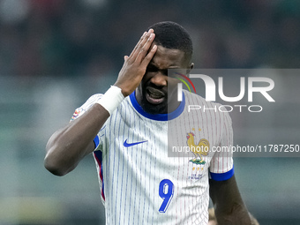 Marcus Thuram of France reacts during the UEFA Nations League 2024/25 League A Group 2 match between Italy and France at Stadio Giuseppe Mea...