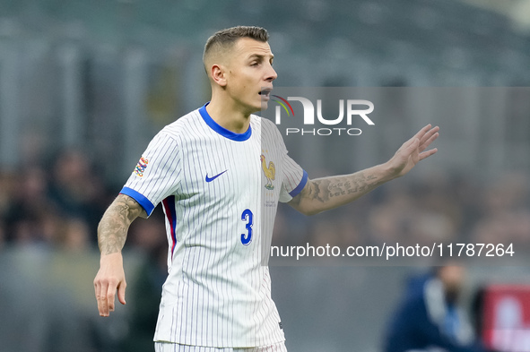 Lucas Digne of France looks on during the UEFA Nations League 2024/25 League A Group 2 match between Italy and France at Stadio Giuseppe Mea...