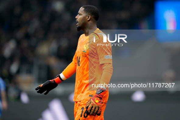 Mike Maignan of France gestures during the UEFA Nations League 2024/25 League A Group 2 match between Italy and France at Stadio Giuseppe Me...