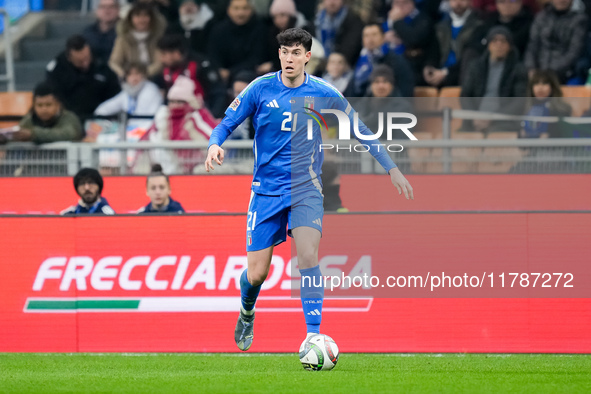 Alessandro Bastoni of Italy during the UEFA Nations League 2024/25 League A Group 2 match between Italy and France at Stadio Giuseppe Meazza...