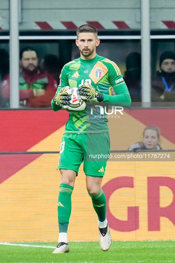 Guglielmo Vicario of Italy looks on during the UEFA Nations League 2024/25 League A Group 2 match between Italy and France at Stadio Giusepp...