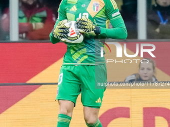 Guglielmo Vicario of Italy looks on during the UEFA Nations League 2024/25 League A Group 2 match between Italy and France at Stadio Giusepp...