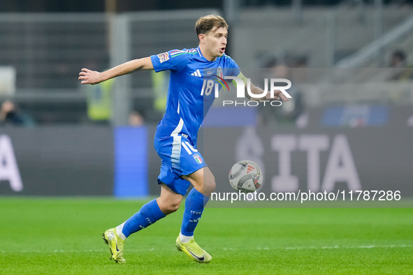 Nicolo' Barella of Italy during the UEFA Nations League 2024/25 League A Group 2 match between Italy and France at Stadio Giuseppe Meazza on...