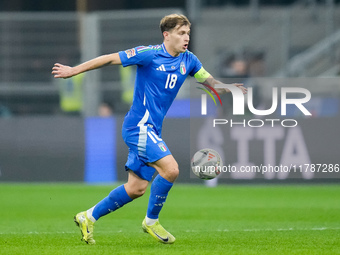 Nicolo' Barella of Italy during the UEFA Nations League 2024/25 League A Group 2 match between Italy and France at Stadio Giuseppe Meazza on...