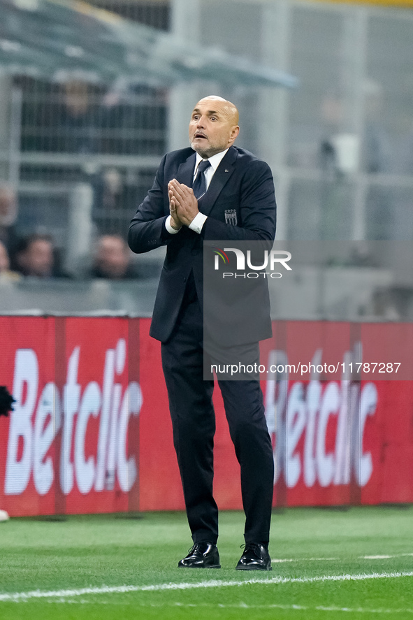 Luciano Spalletti head coach of Italy reacts during the UEFA Nations League 2024/25 League A Group 2 match between Italy and France at Stadi...