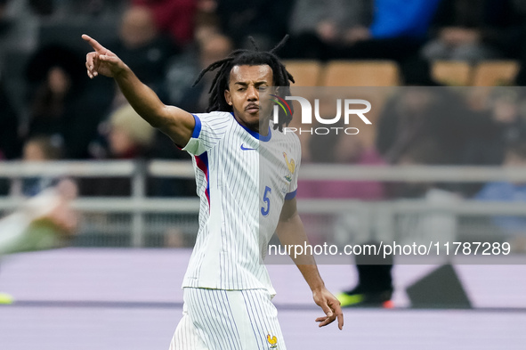 Jules Kounde' of France gestures during the UEFA Nations League 2024/25 League A Group 2 match between Italy and France at Stadio Giuseppe M...