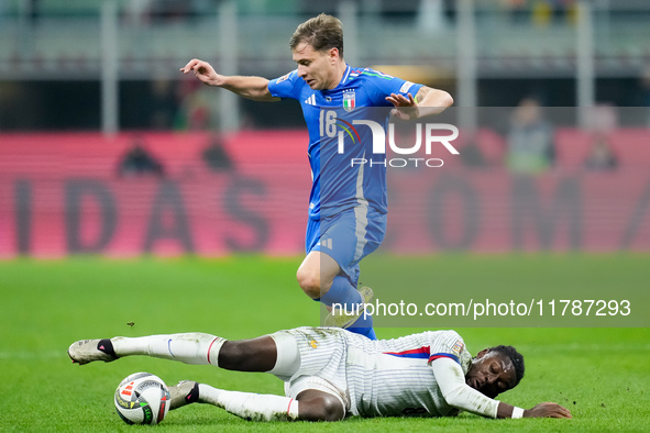 Manu Kone' of France and Nicolo' Barella of Italy compete for the ball during the UEFA Nations League 2024/25 League A Group 2 match between...