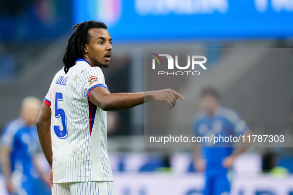 Jules Kounde' of France gestures during the UEFA Nations League 2024/25 League A Group 2 match between Italy and France at Stadio Giuseppe M...