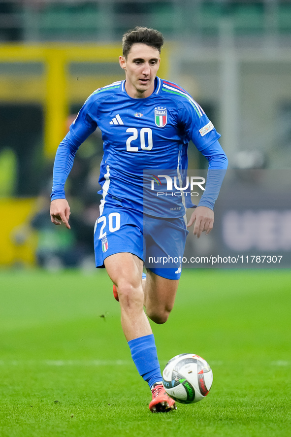 Andrea Cambiaso of Italy during the UEFA Nations League 2024/25 League A Group 2 match between Italy and France at Stadio Giuseppe Meazza on...