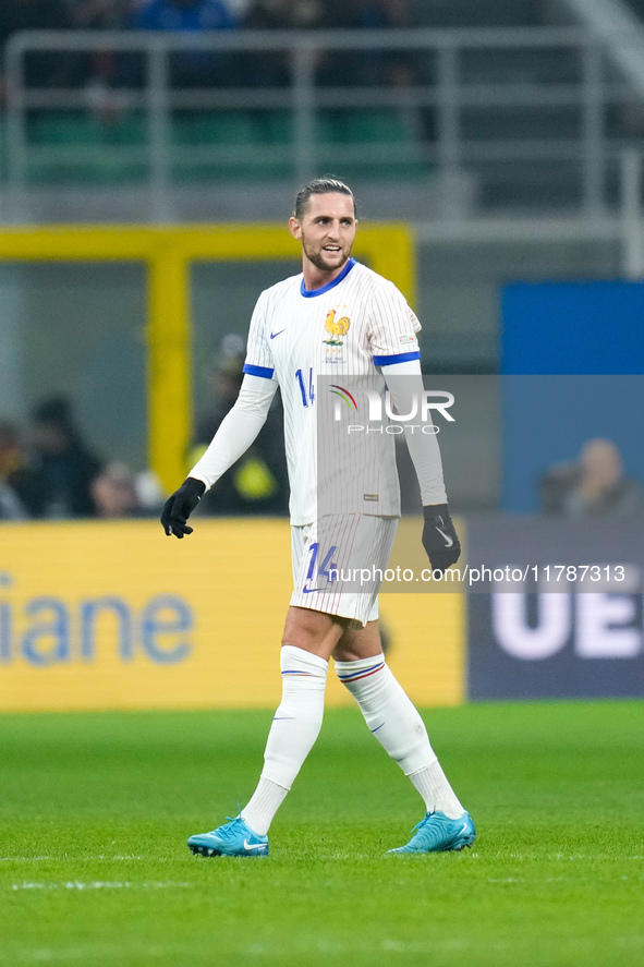 Adrien Rabiot of France looks on during the UEFA Nations League 2024/25 League A Group 2 match between Italy and France at Stadio Giuseppe M...