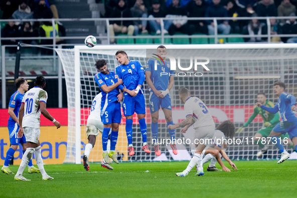 Lucas Digne of France scores second goal during the UEFA Nations League 2024/25 League A Group 2 match between Italy and France at Stadio Gi...