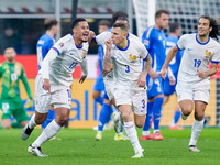 Lucas Digne of France celebrates after scoring second goal during the UEFA Nations League 2024/25 League A Group 2 match between Italy and F...