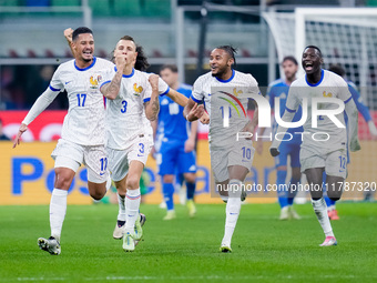 Lucas Digne of France celebrates after scoring second goal during the UEFA Nations League 2024/25 League A Group 2 match between Italy and F...