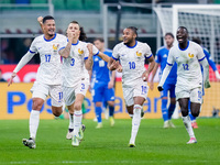 Lucas Digne of France celebrates after scoring second goal during the UEFA Nations League 2024/25 League A Group 2 match between Italy and F...