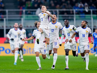 Lucas Digne of France celebrates after scoring second goal during the UEFA Nations League 2024/25 League A Group 2 match between Italy and F...