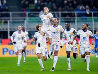 Lucas Digne of France celebrates after scoring second goal during the UEFA Nations League 2024/25 League A Group 2 match between Italy and F...