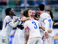 Lucas Digne of France celebrates after scoring second goal during the UEFA Nations League 2024/25 League A Group 2 match between Italy and F...