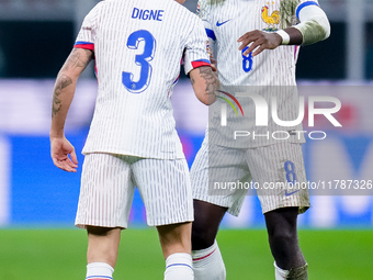 Lucas Digne of France celebrates after scoring second goal during the UEFA Nations League 2024/25 League A Group 2 match between Italy and F...