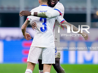 Lucas Digne of France celebrates after scoring second goal during the UEFA Nations League 2024/25 League A Group 2 match between Italy and F...