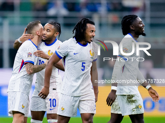 Lucas Digne of France celebrates after scoring second goal during the UEFA Nations League 2024/25 League A Group 2 match between Italy and F...