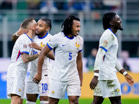 Lucas Digne of France celebrates after scoring second goal during the UEFA Nations League 2024/25 League A Group 2 match between Italy and F...