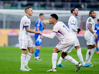 Lucas Digne of France celebrates after scoring second goal during the UEFA Nations League 2024/25 League A Group 2 match between Italy and F...