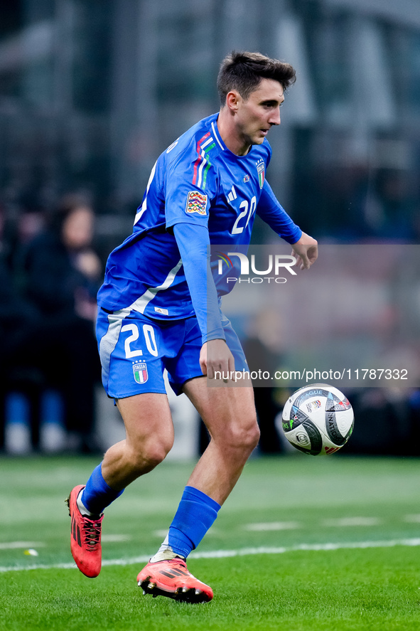 Andrea Cambiaso of Italy during the UEFA Nations League 2024/25 League A Group 2 match between Italy and France at Stadio Giuseppe Meazza on...