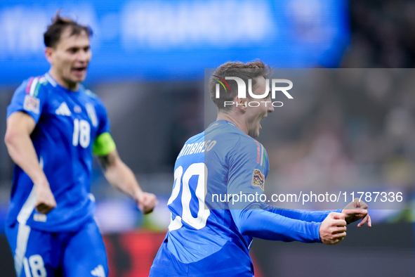 Andrea Cambiaso of Italy celebrates after scoring first goal during the UEFA Nations League 2024/25 League A Group 2 match between Italy and...