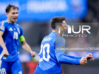 Andrea Cambiaso of Italy celebrates after scoring first goal during the UEFA Nations League 2024/25 League A Group 2 match between Italy and...