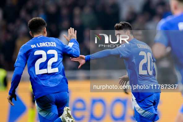 Andrea Cambiaso of Italy celebrates after scoring first goal during the UEFA Nations League 2024/25 League A Group 2 match between Italy and...