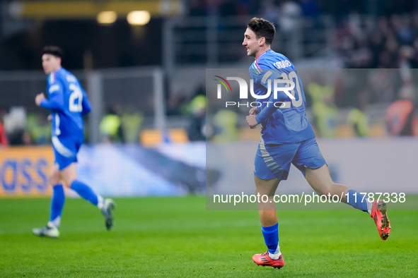 Andrea Cambiaso of Italy celebrates after scoring first goal during the UEFA Nations League 2024/25 League A Group 2 match between Italy and...