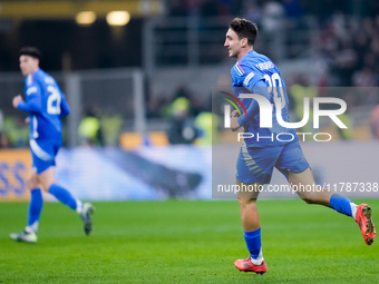 Andrea Cambiaso of Italy celebrates after scoring first goal during the UEFA Nations League 2024/25 League A Group 2 match between Italy and...