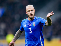 Federico Dimarco of Italy reacts during the UEFA Nations League 2024/25 League A Group 2 match between Italy and France at Stadio Giuseppe M...