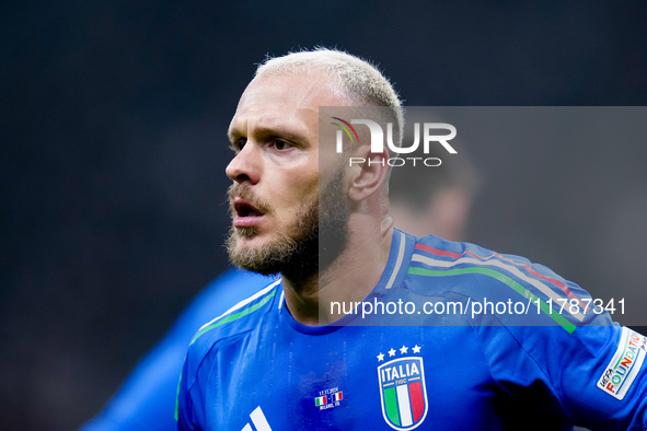 Federico Dimarco of Italy looks on during the UEFA Nations League 2024/25 League A Group 2 match between Italy and France at Stadio Giuseppe...