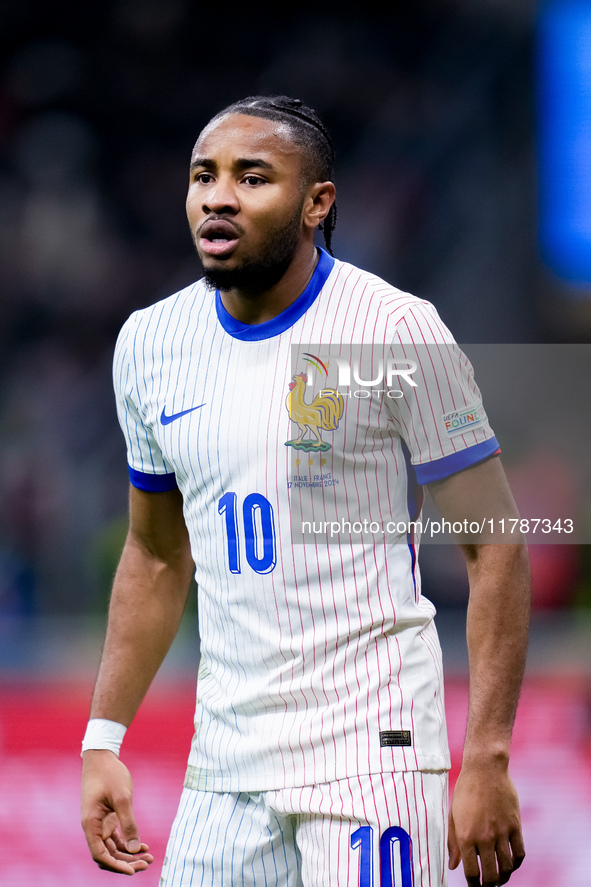 Christopher Nkunku of France looks on during the UEFA Nations League 2024/25 League A Group 2 match between Italy and France at Stadio Giuse...