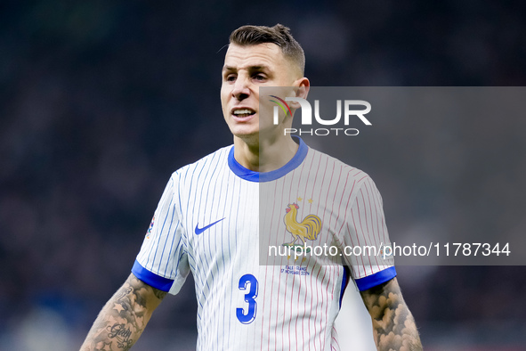 Lucas Digne of France looks on during the UEFA Nations League 2024/25 League A Group 2 match between Italy and France at Stadio Giuseppe Mea...