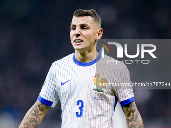 Lucas Digne of France looks on during the UEFA Nations League 2024/25 League A Group 2 match between Italy and France at Stadio Giuseppe Mea...