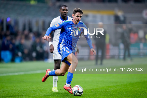 Andrea Cambiaso of Italy during the UEFA Nations League 2024/25 League A Group 2 match between Italy and France at Stadio Giuseppe Meazza on...