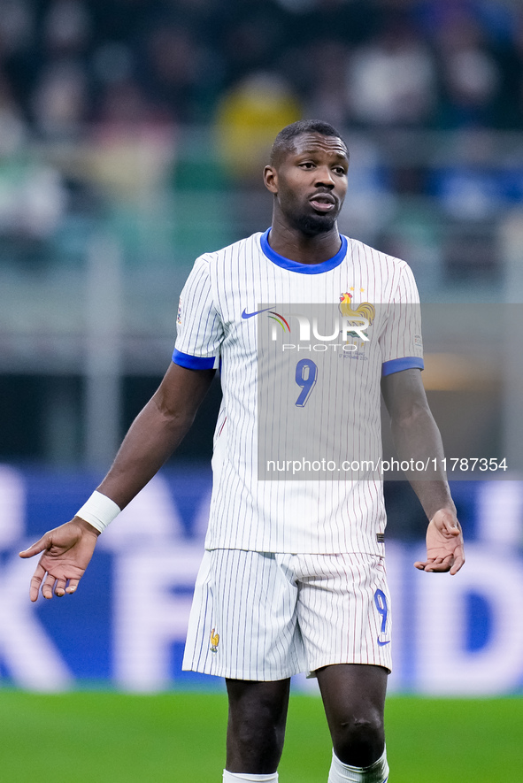 Marcus Thuram of France reacts during the UEFA Nations League 2024/25 League A Group 2 match between Italy and France at Stadio Giuseppe Mea...