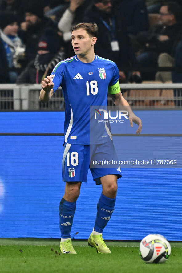 Nicolo Barella (ITA) is in action during the UEFA Nations League Matchday 6 match between Italy and France at the San Siro Stadium in Milan,...